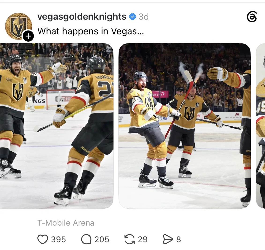 Vegas Golden Knights social media post: "What happens in Vegas..." -- June 7.